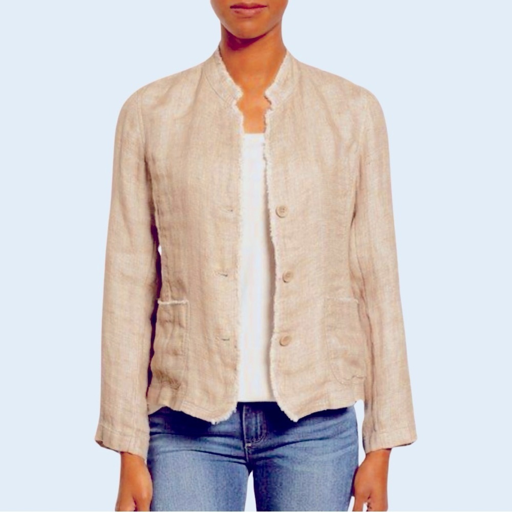 EILEEN FISHER 100% Linen Blazer Beige Blush Lightweight Button Front Size XS